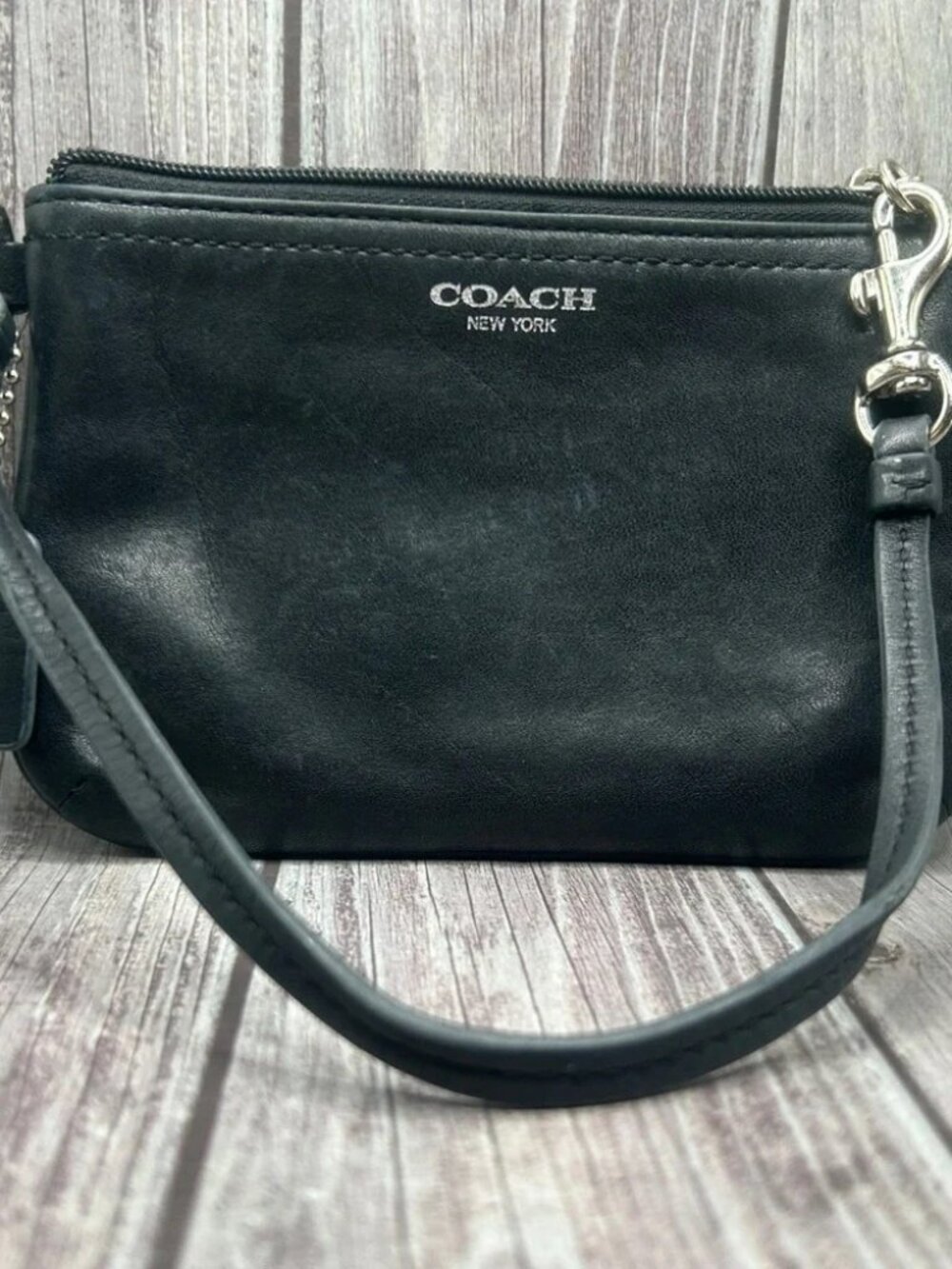 COACH Vintage Leather Wristlet /Clutch Bag Black w/ Silver Hardware